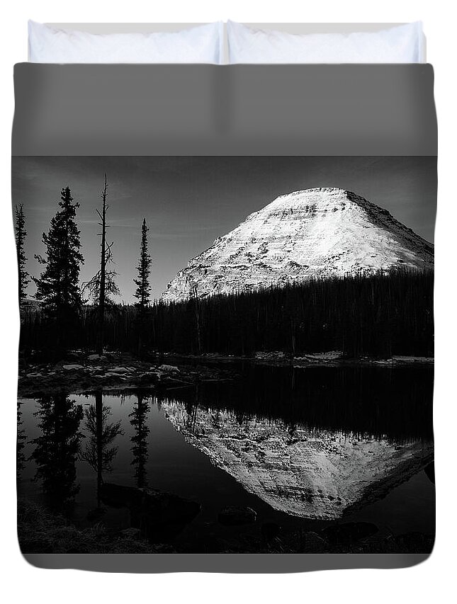 Utah Duvet Cover featuring the photograph Bald Mountain Sunrise Black and White - Uinta Mountains, Utah by Brett Pelletier