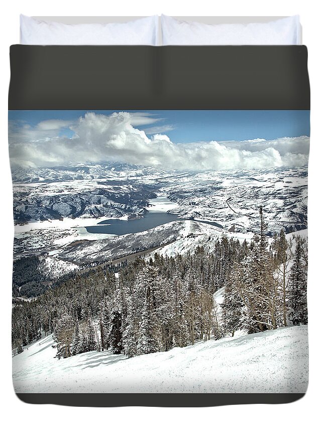 Deer Valley Duvet Cover featuring the photograph Bald Mountain View Of The Jordanelle Reservoir by Adam Jewell