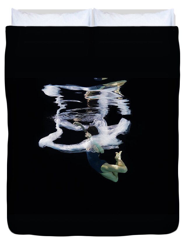 Ballet Dancer Duvet Cover featuring the photograph Ballerina Falling Through Fabric by Thomas Barwick