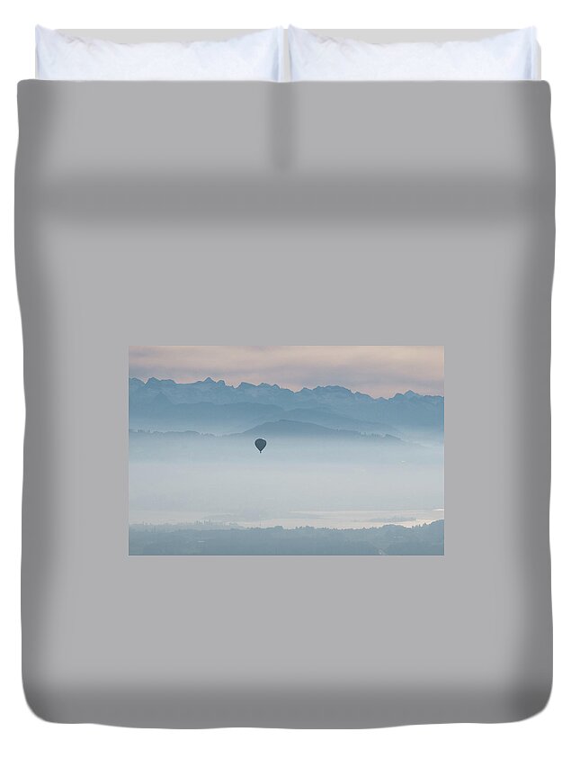 Tranquility Duvet Cover featuring the photograph Balloon In The Mist by Photo By Roman Sandoz