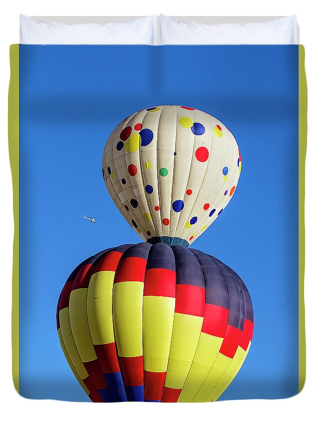 Balloons Duvet Cover featuring the photograph Balloons and Helicopter by Deborah Penland