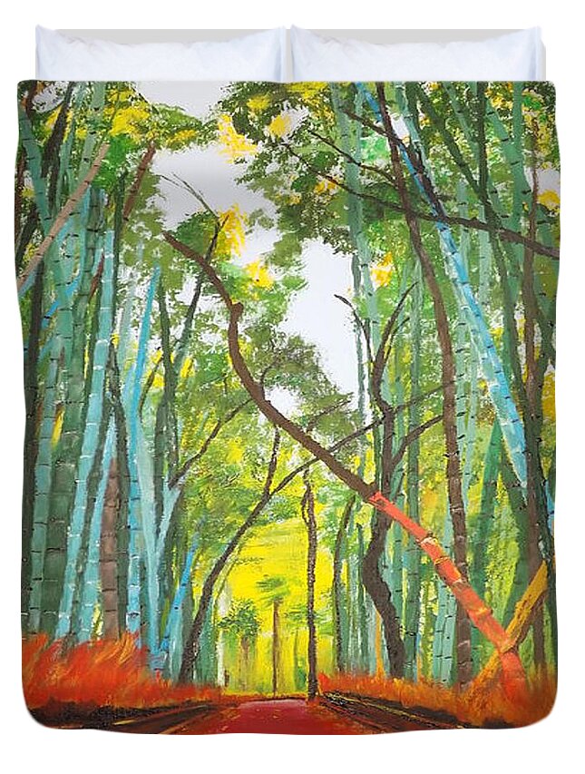 Acrylic Painting Duvet Cover featuring the painting Bamboo by Denise Morgan