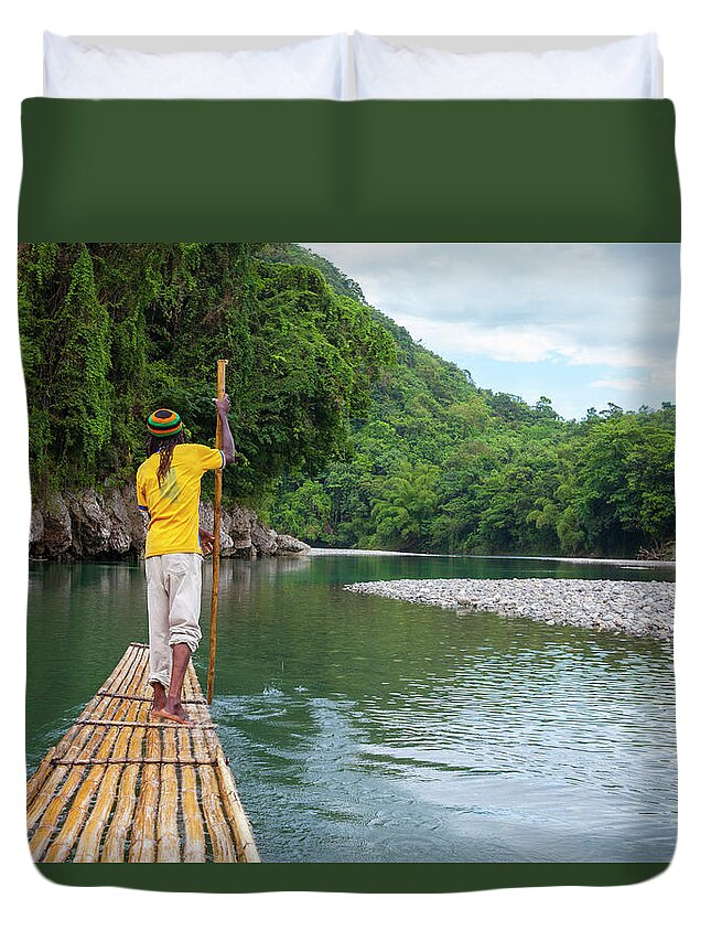 Port Antonio Duvet Cover featuring the photograph Bamboo Rafting On The Rio Grande by Douglas Pearson