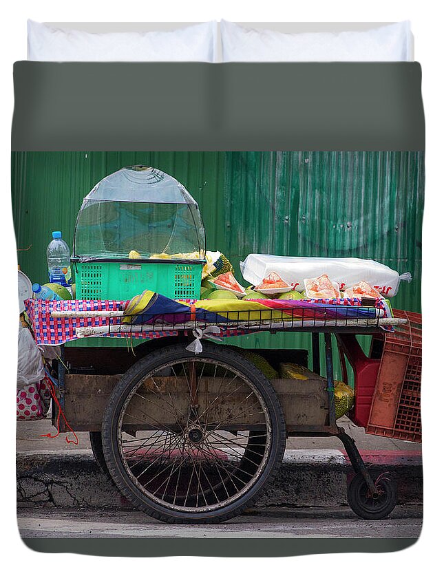 Retail Duvet Cover featuring the photograph Bangkok_itinerant Fruit Shop by Jean-claude Soboul