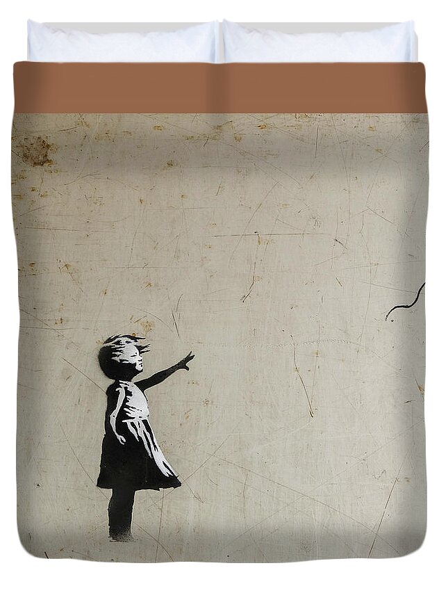 Banksy Duvet Cover featuring the photograph Banksy Balloon Girl Amsterdam by Gigi Ebert