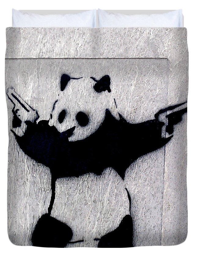 Banksy Duvet Cover featuring the photograph Banksy Panda by Gigi Ebert