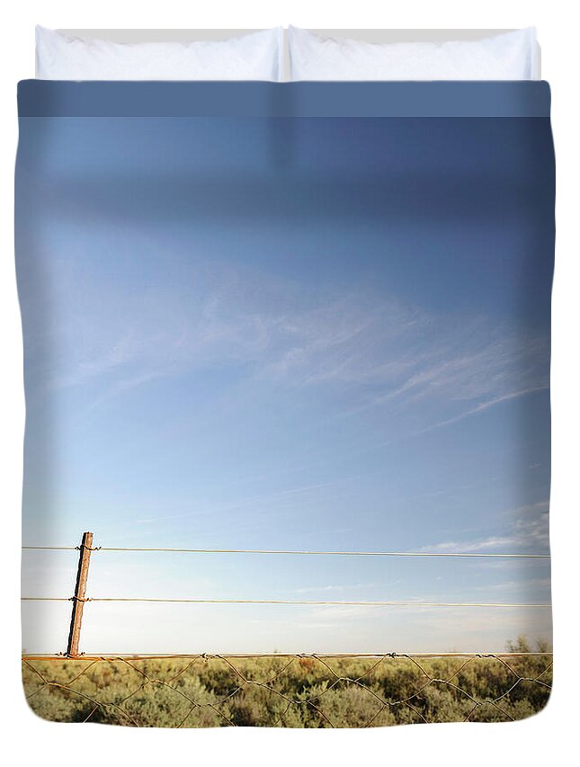 Tranquility Duvet Cover featuring the photograph Barbed Wire Farm Fence, Karas, Namibia by Andy Nixon