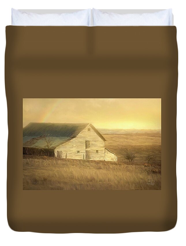Abandoned Duvet Cover featuring the photograph Barn in Golden Light by Debra Boucher