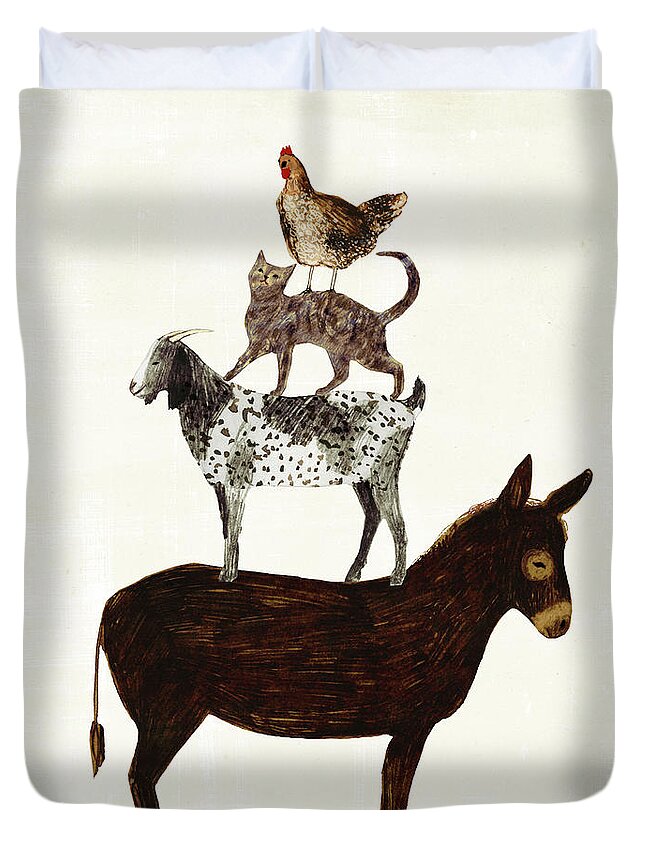 Animals Duvet Cover featuring the painting Barnyard Buds V by Victoria Borges