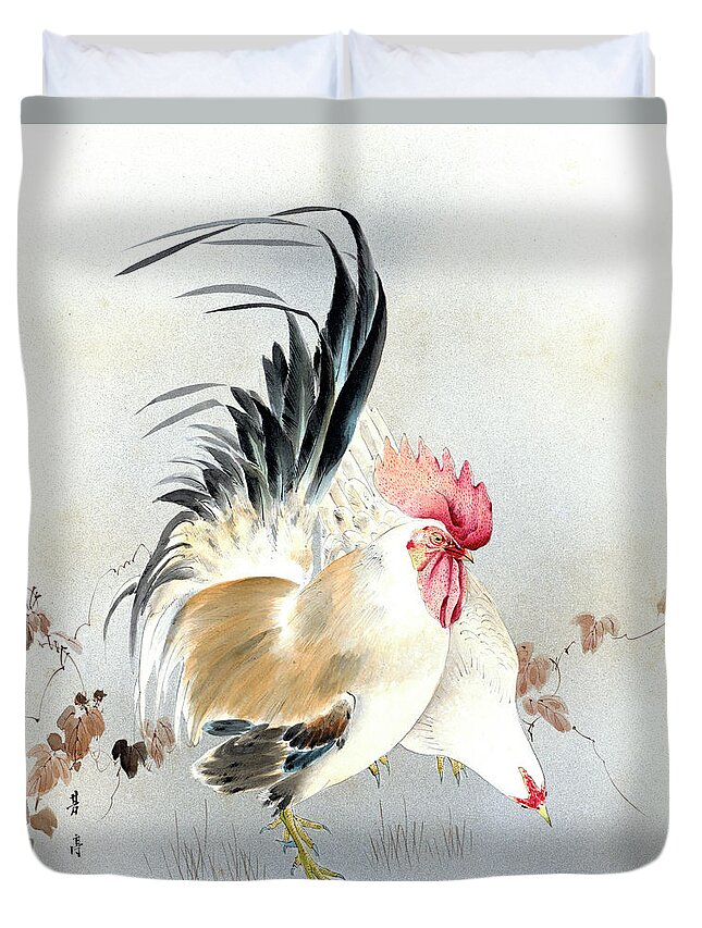 Hotei Duvet Cover featuring the painting Barnyard Fowl by Hotei