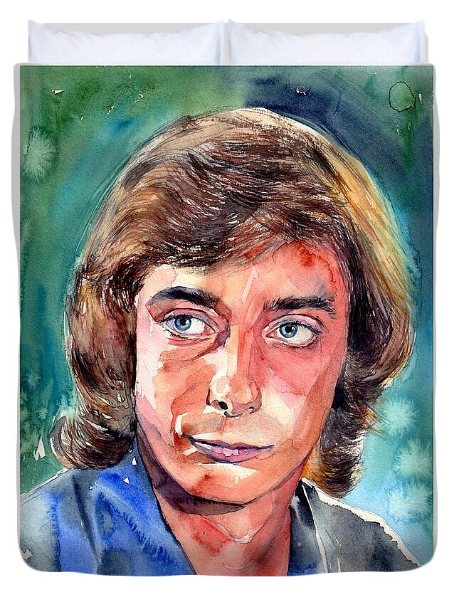 Barry Manilow Duvet Cover featuring the painting Barry Manilow Portrait by Suzann Sines