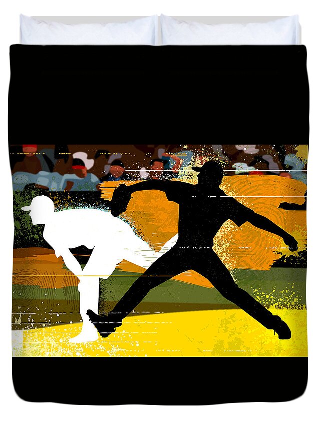 Baseball Cap Duvet Cover featuring the digital art Baseball Pitcher Throwing Baseball by Greg Paprocki
