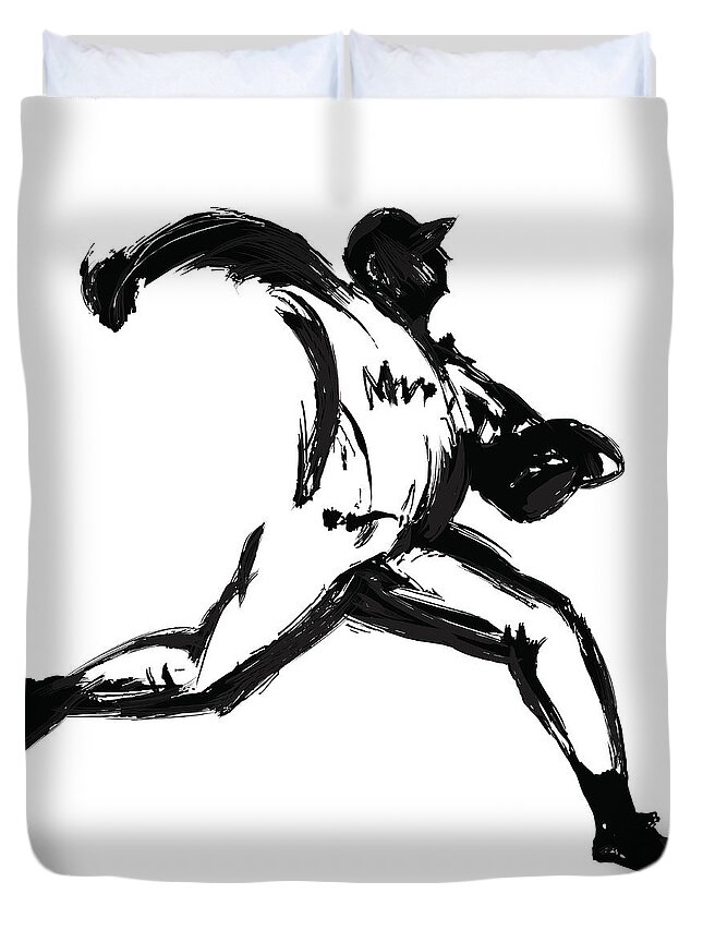 Brushing Teeth Duvet Cover featuring the digital art Baseball Player, Pen And Ink by Daj
