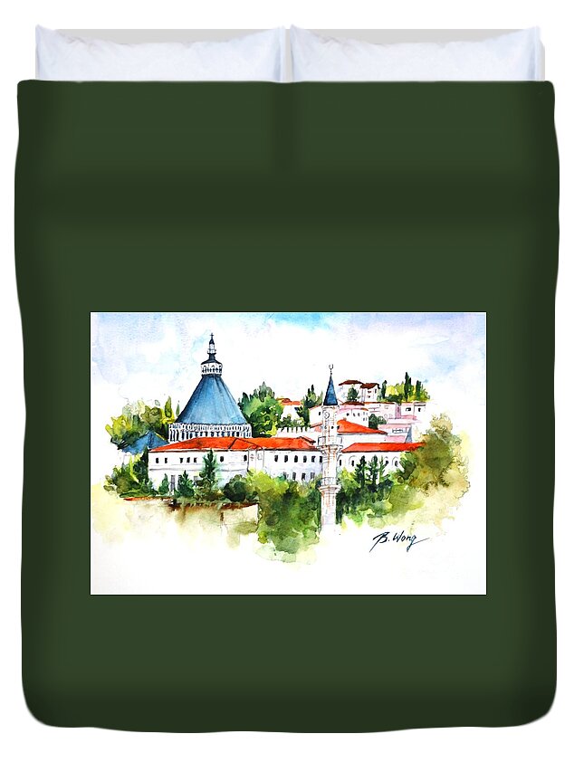 Church Duvet Cover featuring the painting Basillica of Annunciation by Betty M M Wong