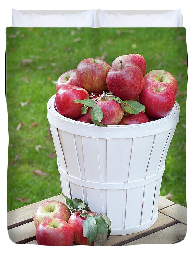 Outdoors Duvet Cover featuring the photograph Basket Of Honey Crisp Apples by Wholden