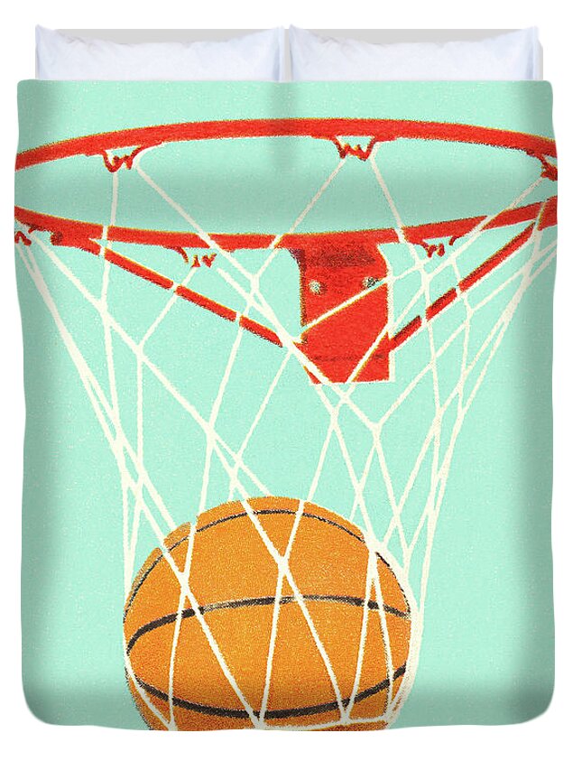 Basketball in a Basketball Hoop Duvet Cover