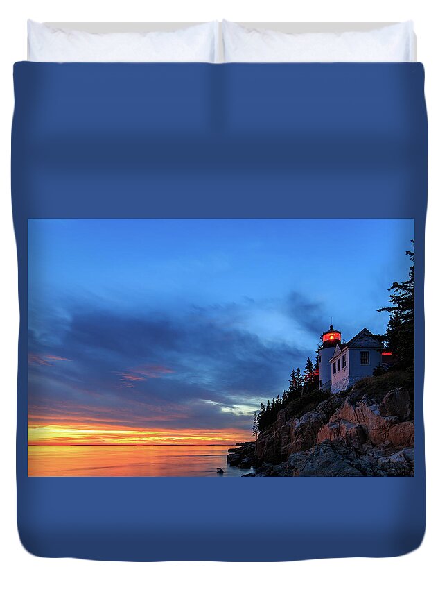 Maine Duvet Cover featuring the photograph Bass Harbor Head Lighthouse After Sunset by Stefan Mazzola
