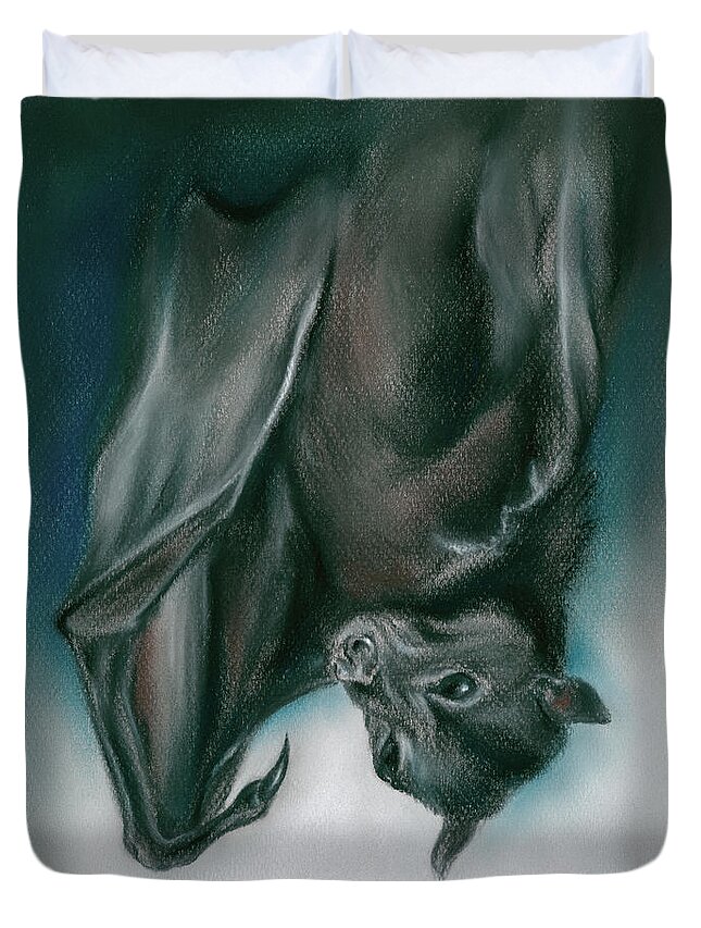 Animal Duvet Cover featuring the painting Bat Just Hanging Around by MM Anderson