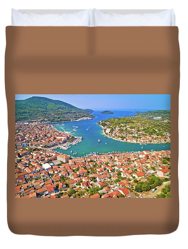 Vela Luka Duvet Cover featuring the photograph Bay of Vela Luka on Korcula island aerial view by Brch Photography