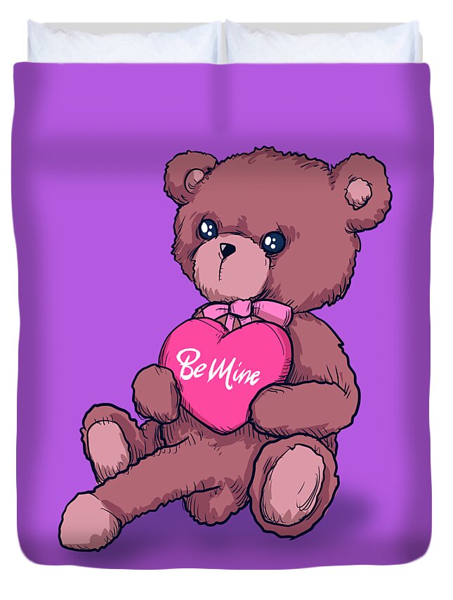 Be Mine Bear Duvet Cover featuring the drawing Be Mine Bear by Ludwig Van Bacon