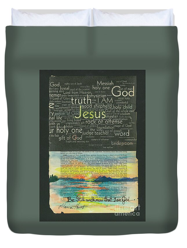 Antique Pages Duvet Cover featuring the painting Be Still And Know I am God by Maria Hunt