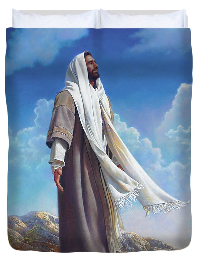 Jesus Duvet Cover featuring the painting Be Still by Greg Olsen
