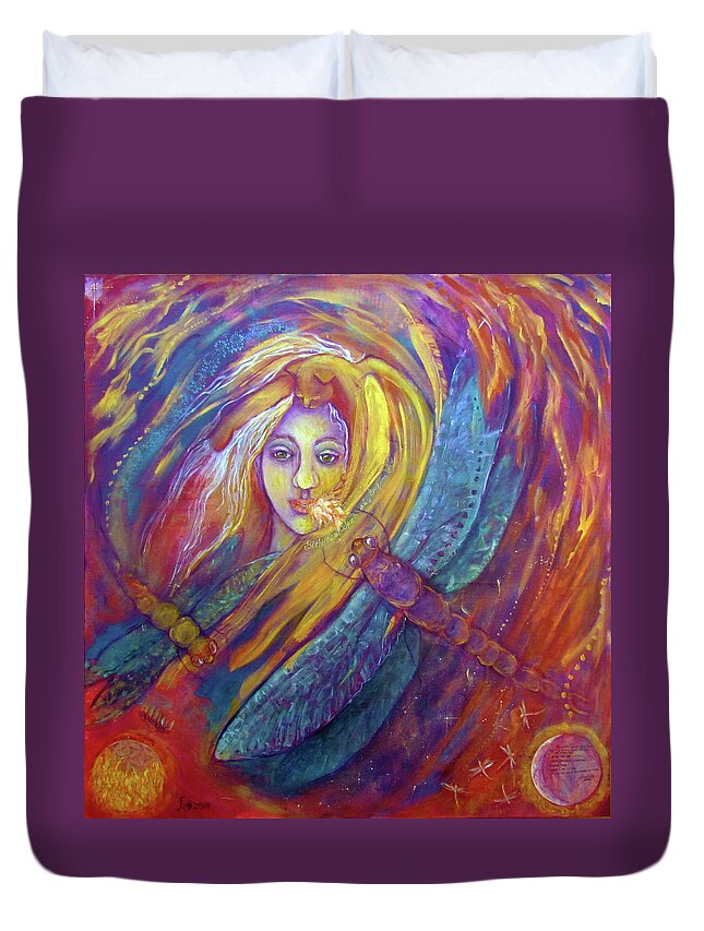 Be The Flame Duvet Cover featuring the painting Be the Flame Speak Fire with Love by Feather Redfox