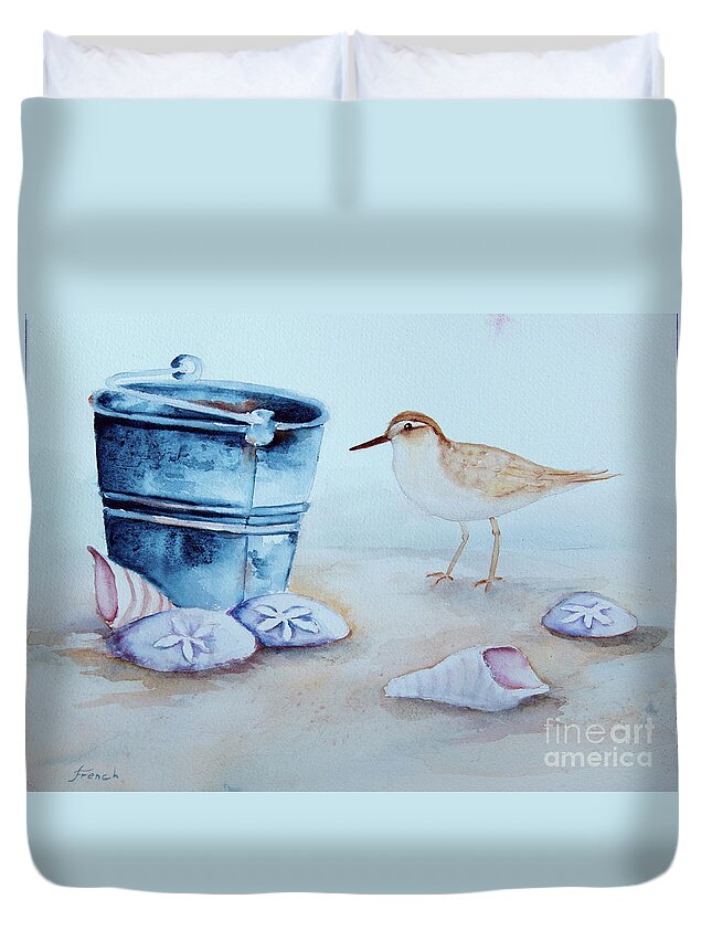 Sea Duvet Cover featuring the painting Beach Combing by Jeanette French