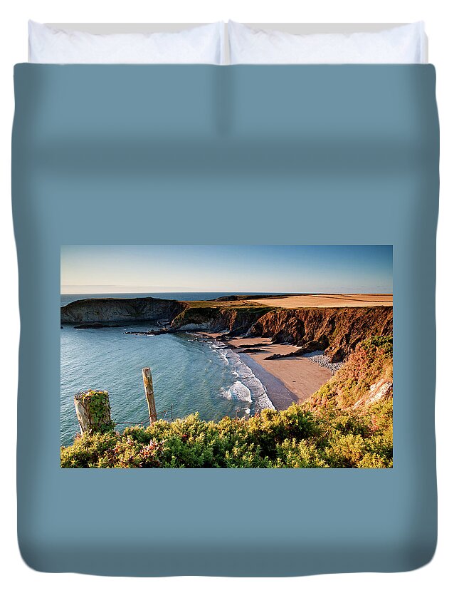 Scenics Duvet Cover featuring the photograph Beach On The Pembrokeshire Coast Path by Michael Roberts