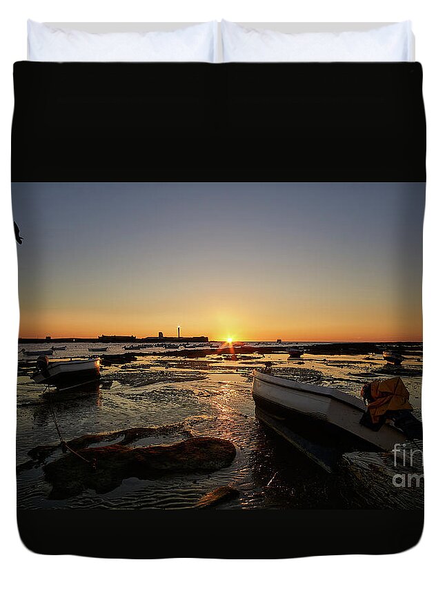 Andalucia Duvet Cover featuring the photograph Beached Boats at Sunset La Caleta Cadiz Andalusia by Pablo Avanzini