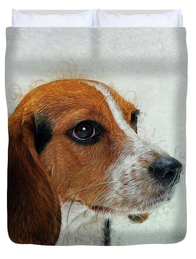 Dog Duvet Cover featuring the digital art Beagle by Ian Mitchell