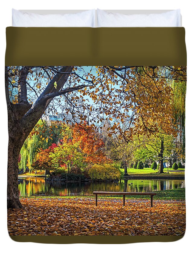 Boston Duvet Cover featuring the photograph Beautiful Autumn Colors in the Boston Public Garden Boston MA by Toby McGuire