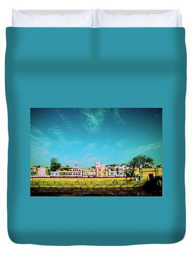 Town Duvet Cover featuring the photograph Beautiful Blue Sky With Town by Monbetsu Hokkaido