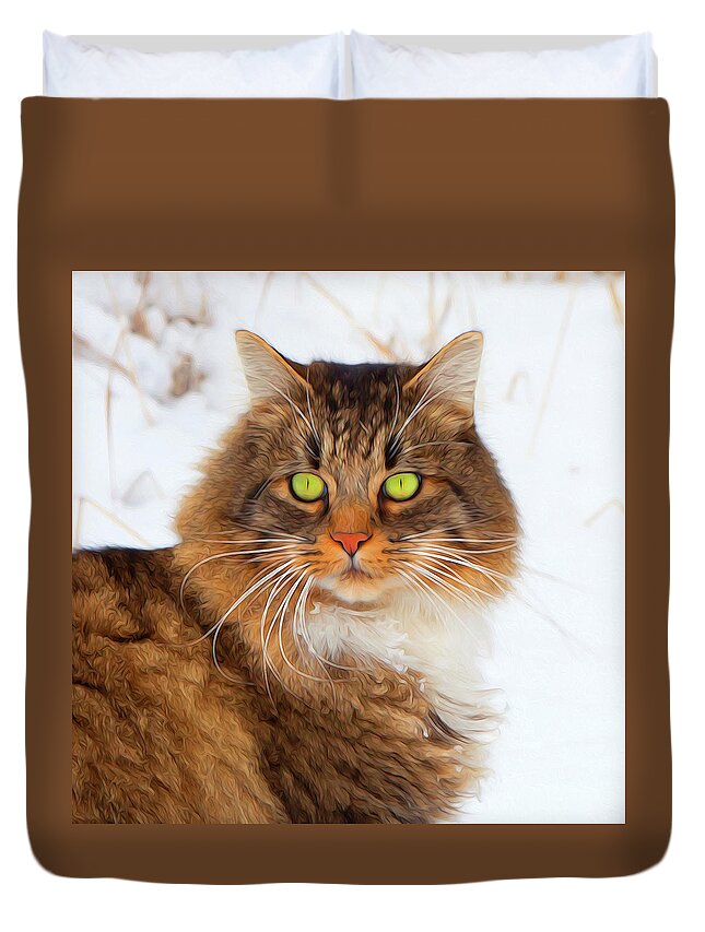 Portrait Duvet Cover featuring the photograph Beautiful Hunter The Cat by Theresa Tahara