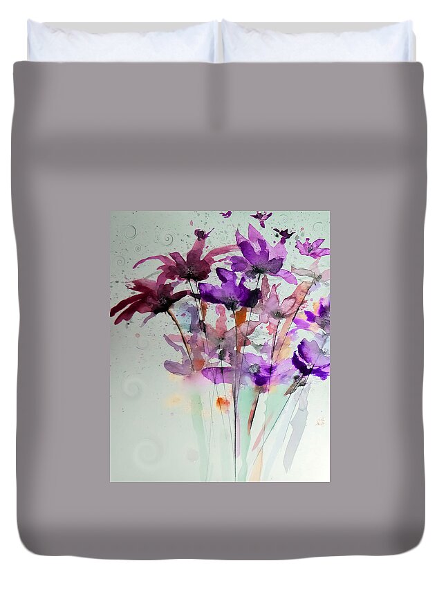 Watercolor Duvet Cover featuring the painting Beautiful Spring Floral by Lisa Kaiser