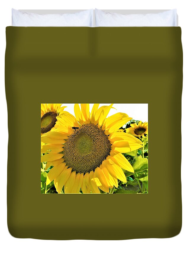 - Bee On A Sunflower Duvet Cover featuring the photograph - Bee on a Sunflower by THERESA Nye