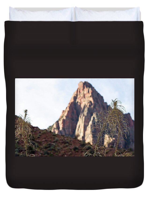 Zion National Park Duvet Cover featuring the photograph Bee-weed and Zion's Watchman by Jonathan Thompson