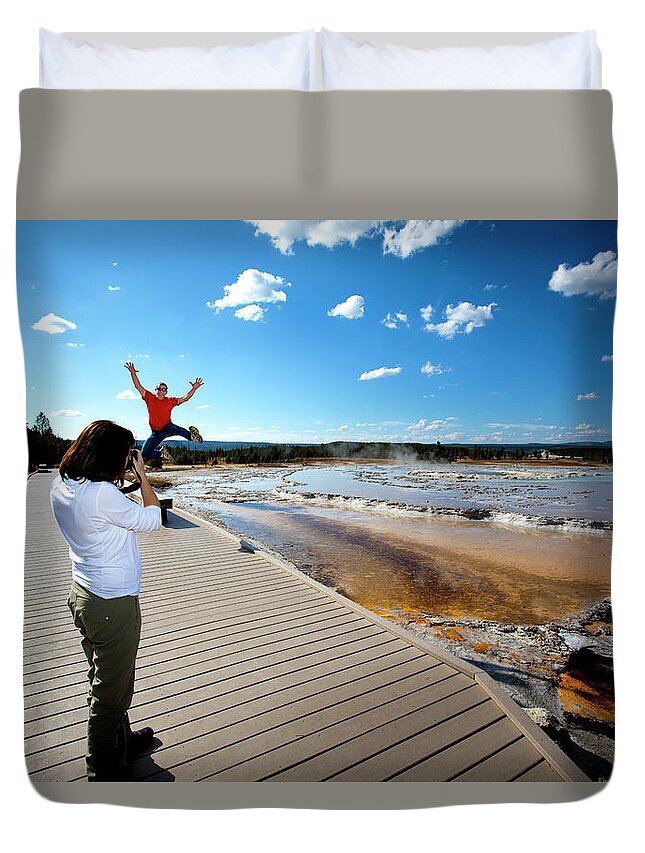 Scenics Duvet Cover featuring the photograph Being Playful At Yellowstone National by Birdofprey
