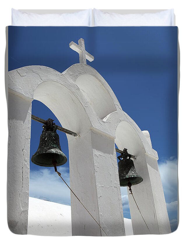 Tranquility Duvet Cover featuring the photograph Bell Tower, Oia, Santorini by Dietmar Temps, Cologne