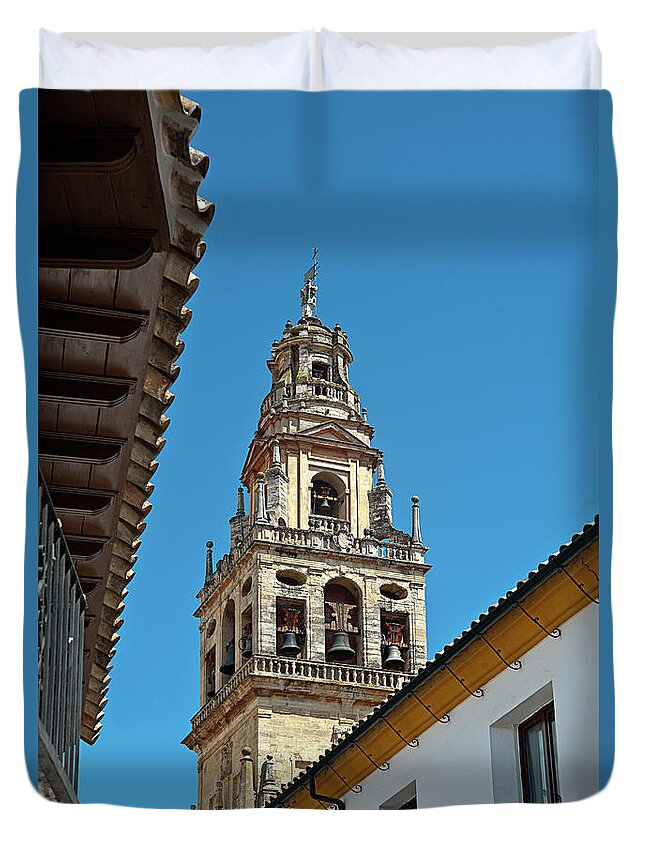 Built Structure Duvet Cover featuring the photograph Bell Tower,mezquita Minaret View From by Izzet Keribar