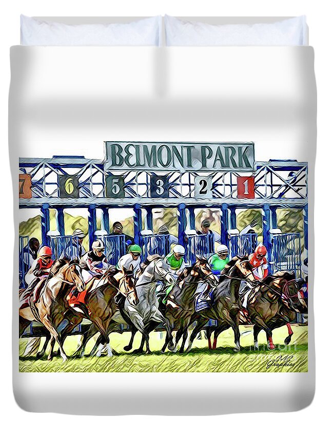 Belmont Park Duvet Cover featuring the digital art Belmont Park Starting Gate 1 by CAC Graphics