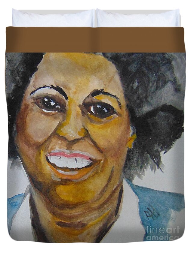 Toni Morrison Duvet Cover featuring the painting Beloved Queen Toni by Saundra Johnson