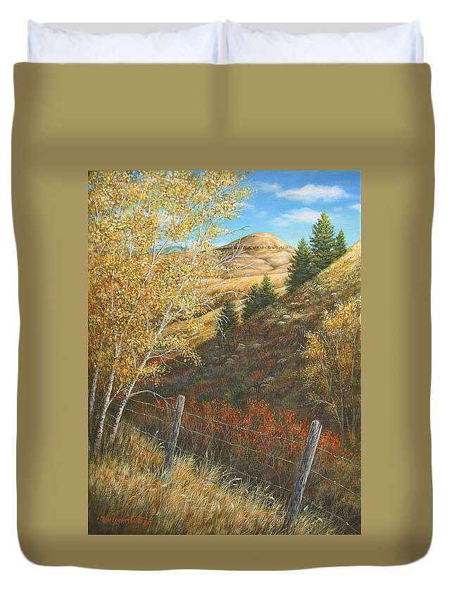 Belt Mt Duvet Cover featuring the painting Belt Butte Autumn by Kim Lockman