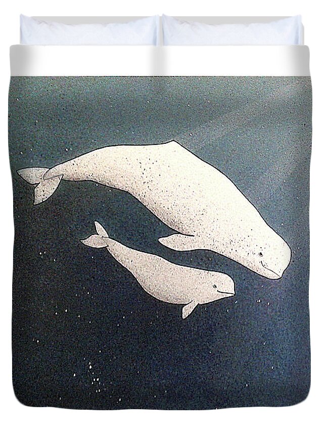 Beluga Duvet Cover featuring the mixed media Beluga and Calf by Art MacKay