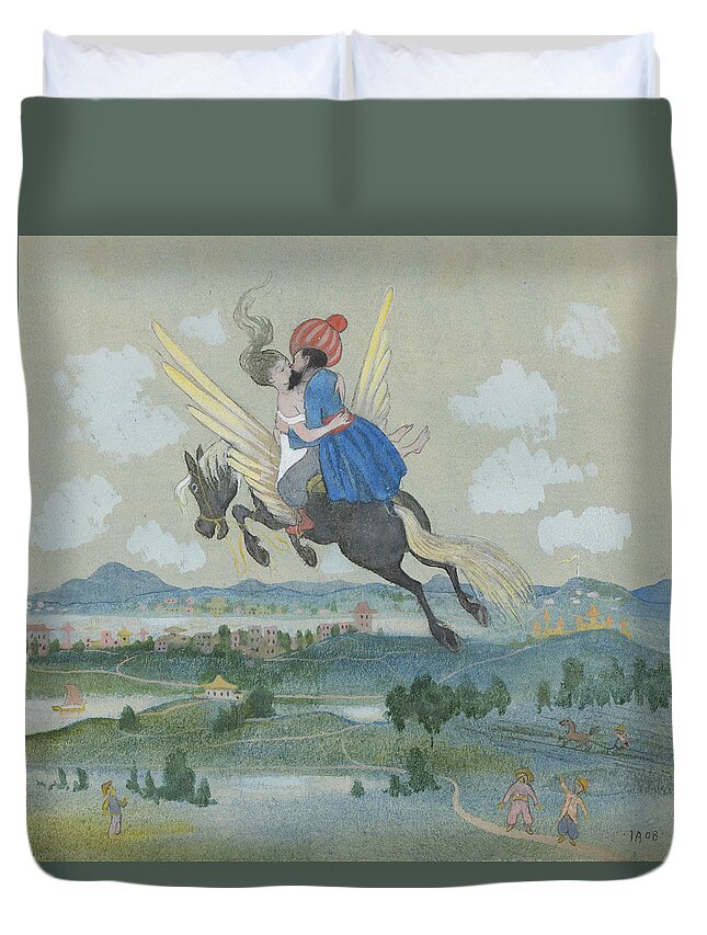 19th Century Art Duvet Cover featuring the drawing Ben Oni and the lovely one have soon had to spend many miles behind by Ivar Arosenius