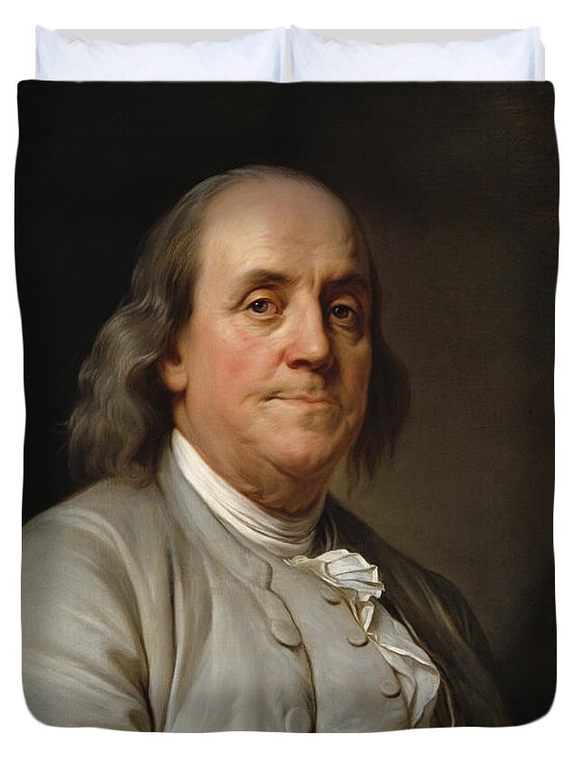 #faatoppicks Duvet Cover featuring the painting Benjamin Franklin Painting - Joseph Duplessis by War Is Hell Store