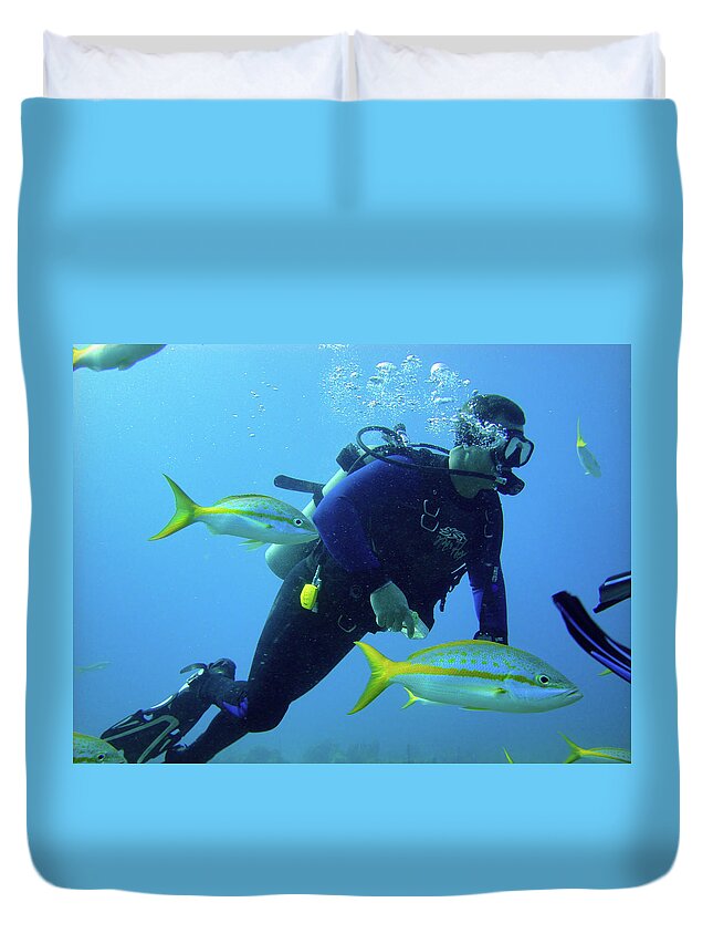 Yellowtail Snapper Duvet Cover featuring the photograph Benthic Escort by Climate Change VI - Sales