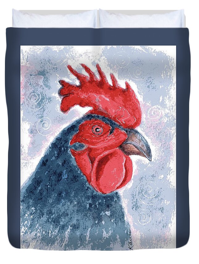 Chicken Duvet Cover featuring the painting Big and Bluetiful by Karren Case