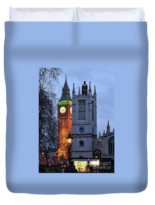 Big Ben Duvet Cover featuring the photograph Big Ben and St Margarets Church at Twilight 0900bb by Jack Schultz