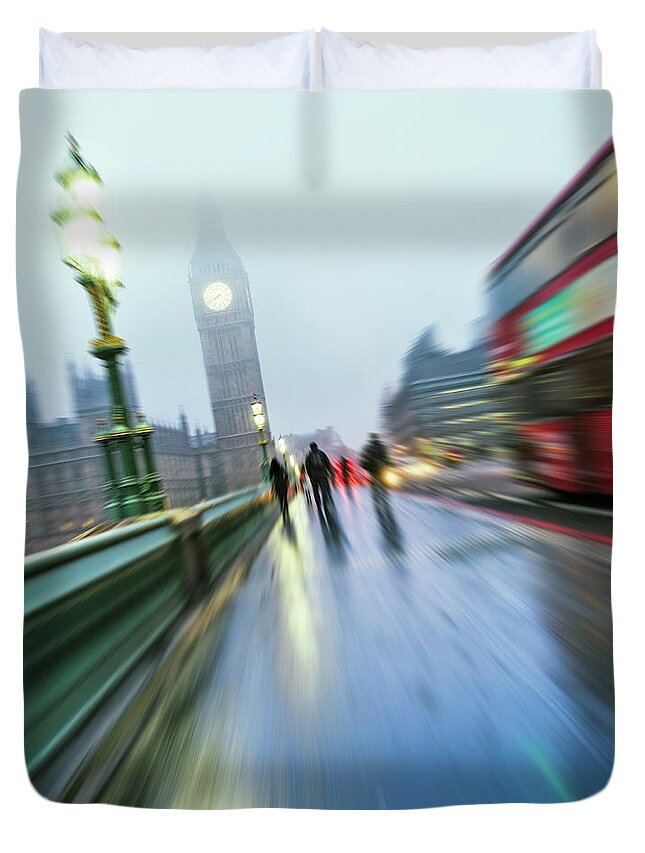 Clock Tower Duvet Cover featuring the photograph Big Ben In Fog, London by Doug Armand